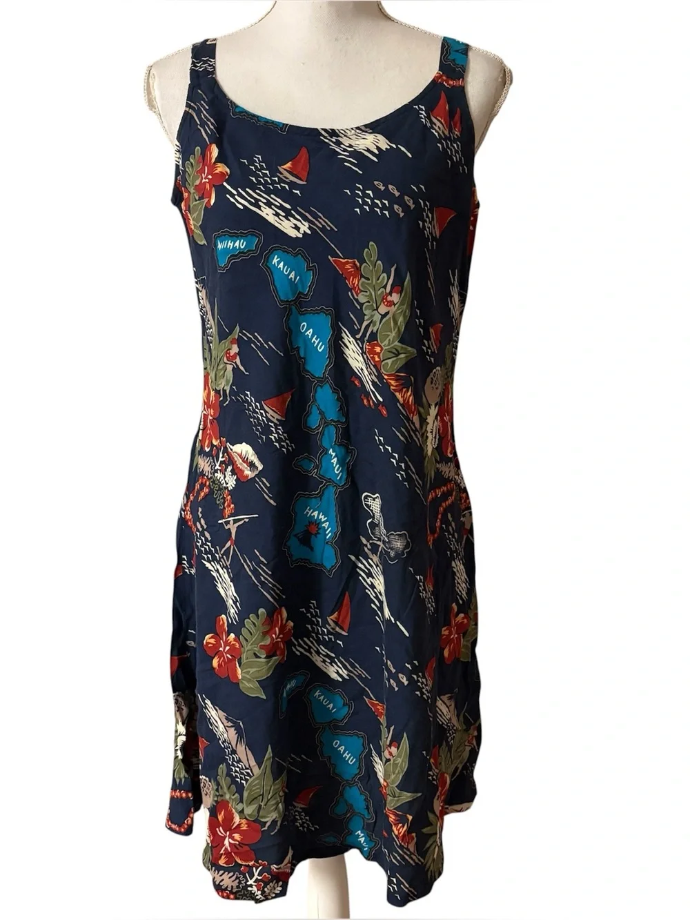 Vintage Hilo Hattie Hawaiian Islands Hibiscus Surf Sleeveless Sundress Size XL - Picture 1 of 6